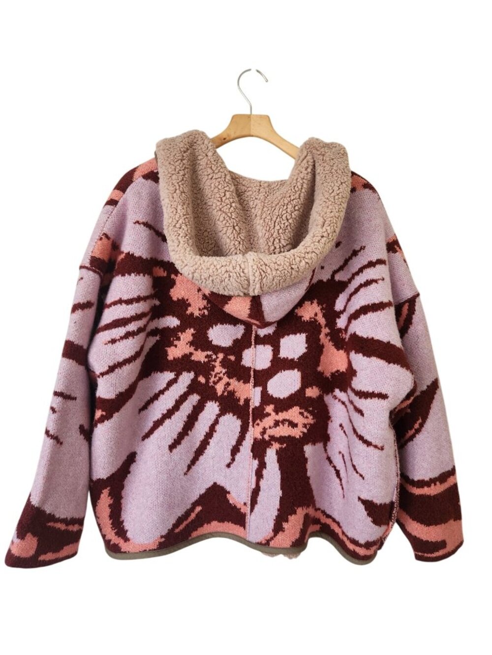 Free People Reversible Winter Chill Floral Sherpa Teddy Jacket Cardigan Cozy - Picture 2 of 10